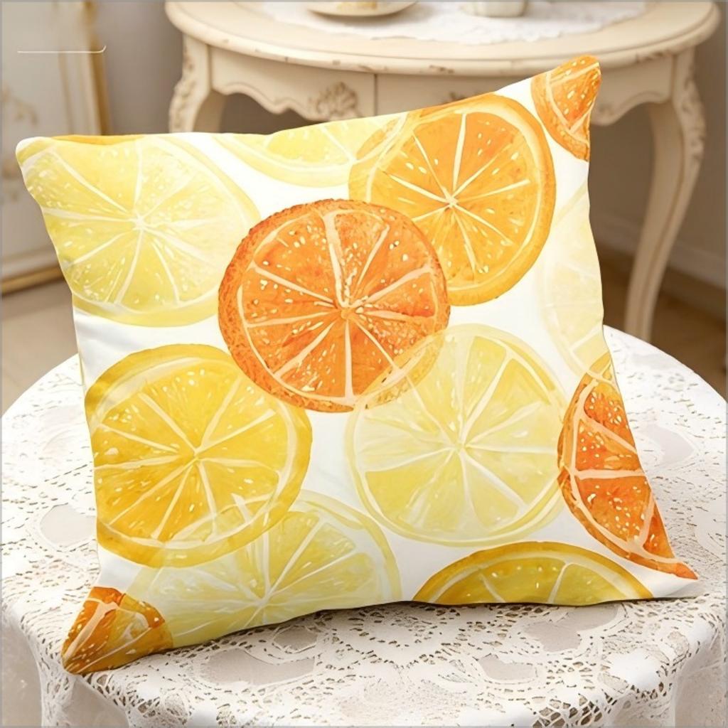 Watercolor Citrus Fruit Throw Pillow Cover Bright Lemon Orange Decorative Pillow Case For Summer Home