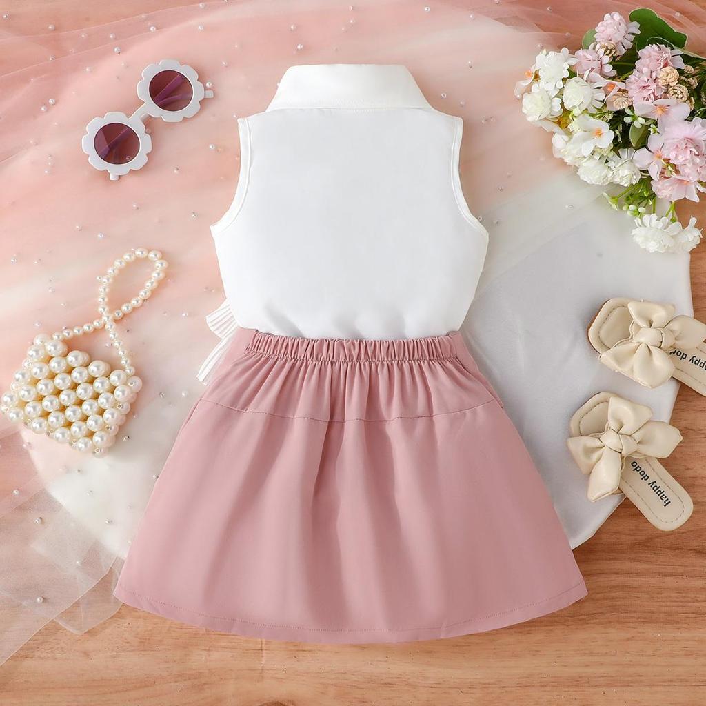 Baby Girls Sleeveless Collared Dress with Pleated Ruffle Accent, Stylish Party Outfit