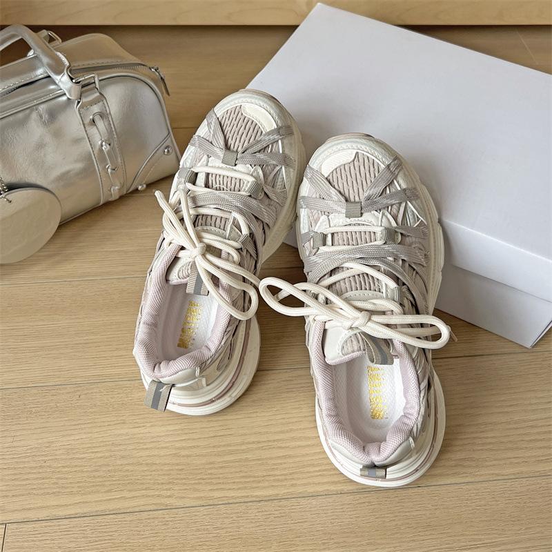 Yueyu European goods Four Seasons mesh fancy strap dad shoes women's 2025 thick-soled breathable lightweight sports shoes increase height