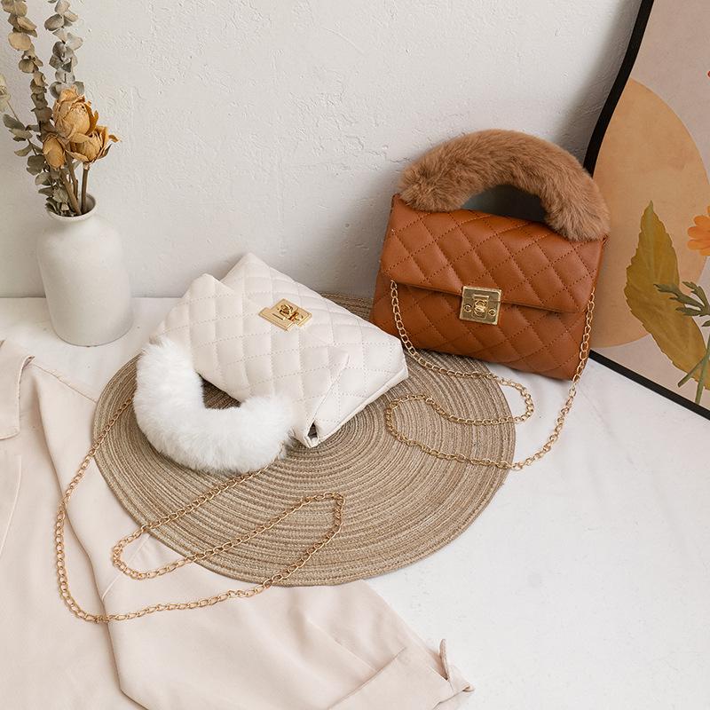 Diamond Embroidered Crossbody Bag Korean Sweet Small Square Bag Fluffy Handbag