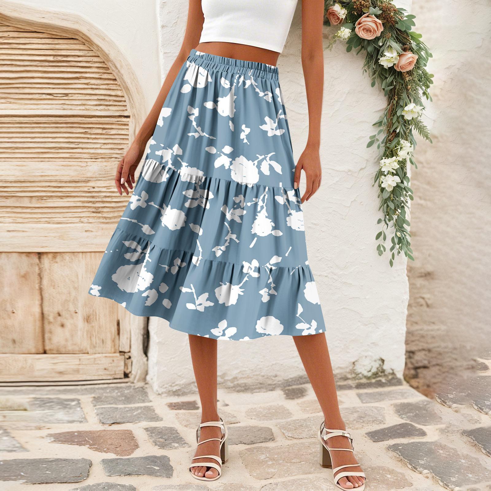 Женская повседневная юбка А-силуэта с высокой талией, юбка в полоску с принтом в горошек и карманами S синий