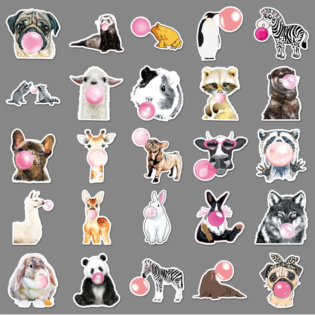50 Animal Doodle Stickers Cartoon Cute Rabbit Decorative Mobile Phone Case Suitcase Stickers
