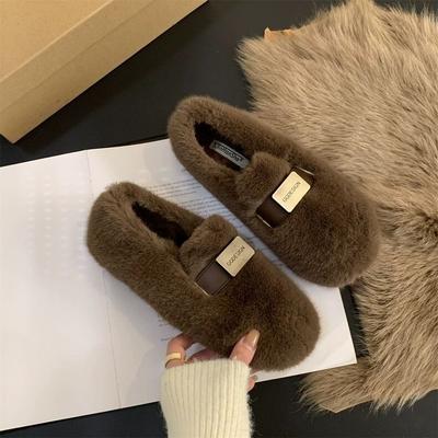 Mocasines sin cordones para mujer, zapatillas de piel, zapatos Mary Jane, bailarinas de lana con punta redonda y felpa cálida para mujer