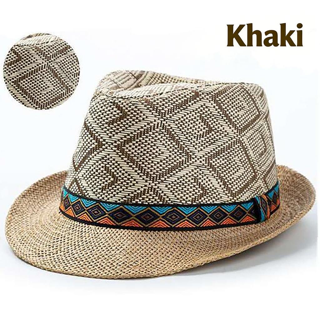 Men Summer Straw Hat British Jazz Sunshade Panama Cap Outdoor Travel Beach Mesh Breathable Sunscreen Caps