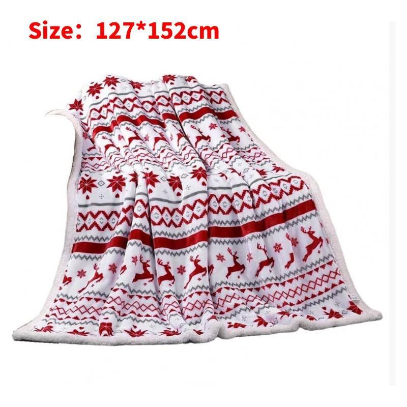 Plush Double Blanket With Christmas Snowflake Elk Printing Design Daily For