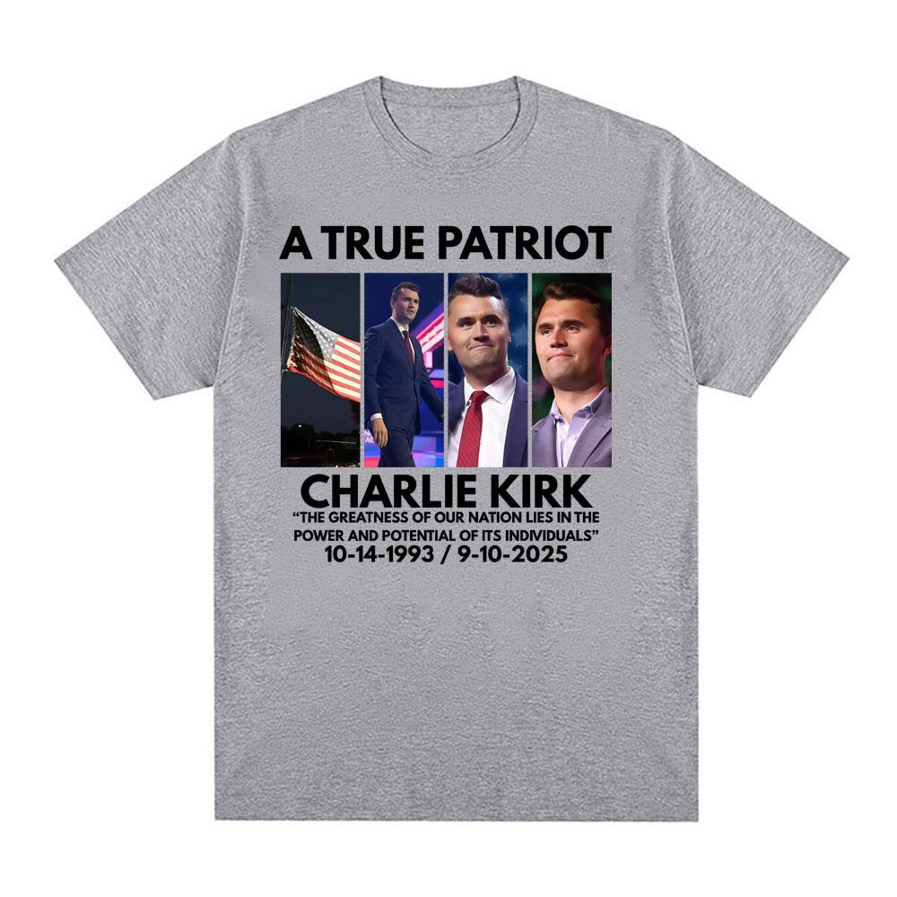 Discover The Patriotic Memorial of The American Flag True Patriot Charlie Kirk T-shirt 2025summer Printed Cotton T-shirt
