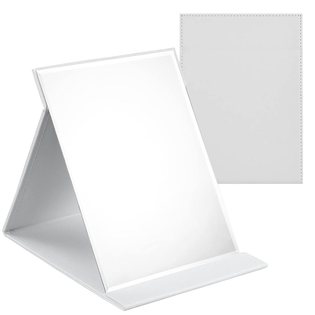 OWLKELA Tabletop Compact Folding Hand Stylish Stand Leather Cover Large M White Mirror, Mirror, Mirror, Mirror, & Break-resistant & Mirror, Size,