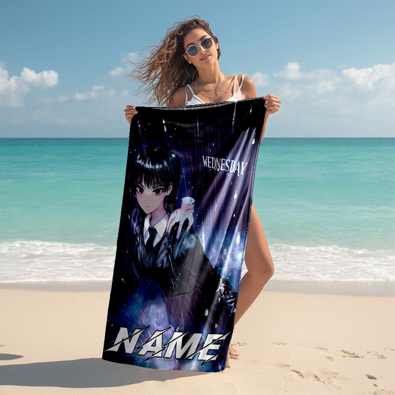 Personalized Customized Proof Beach Towel with Wednesday Addams Pattern - Soft, Absorbent,quick-drying,perfect Swimming,camping&bathing
