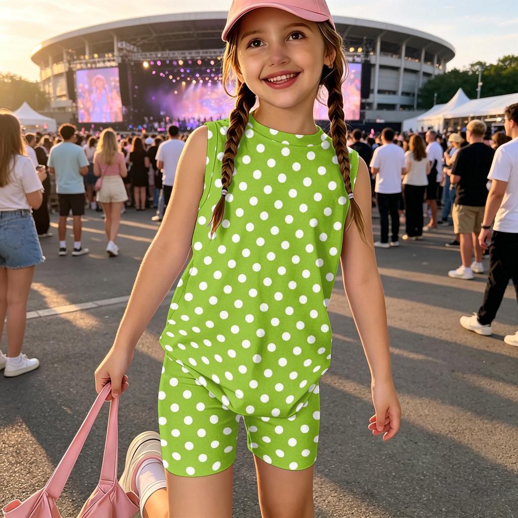 Girls Sleeveless Tank Top and Shorts Set Polka Dot Print Casual Two Piece Outfit Lightweight Summer Clothing for Kids