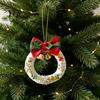 Christmas Atmosphere Decorations Mini Wreath Ornament, Hanging Decoration with Plaid Bow And Festive Door Ornaments Metal Bells, Handmade Plush