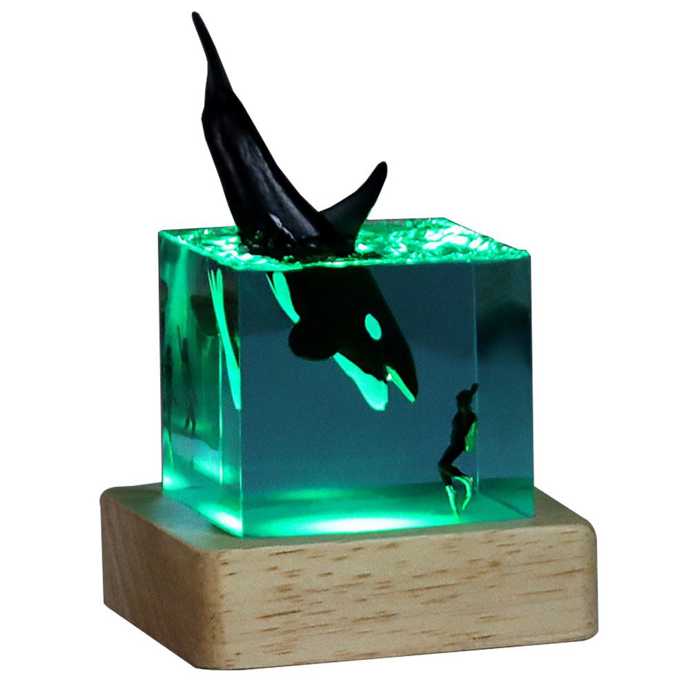 Marine Whale Cube Ornament with Light Whale Diver Ocean Decoration Beluga Killer Whale Megalodon for Desktop Bookshelf
