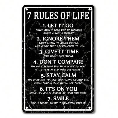 7 Lebensregeln Motivations-Blechschild - 8x12 Zoll Vintage Metall-Wandkunst für Zuhause Büro Garage Dekoration