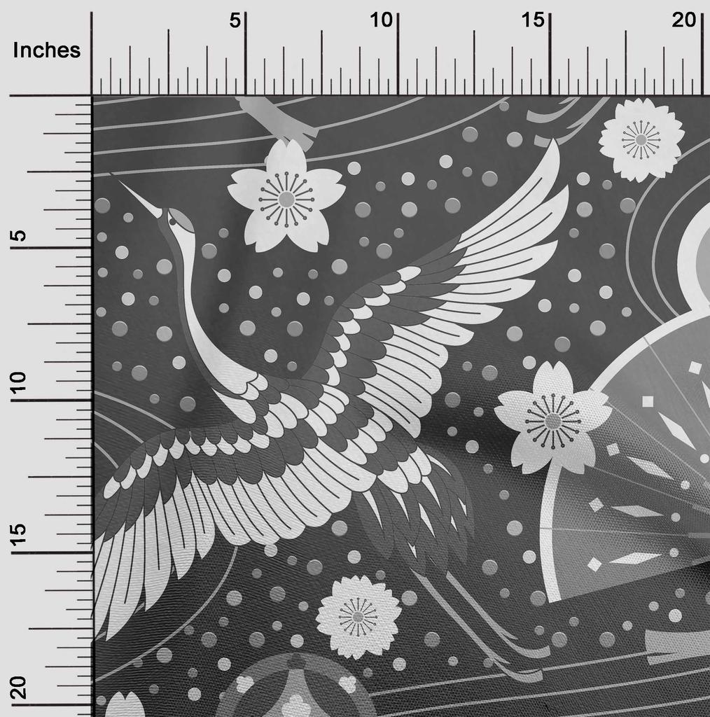 oneOone Cotton Flex Dark Gray Fabric Asian Japanese Pattern Sewing Material Print Fabric By The Yard 40 Inch