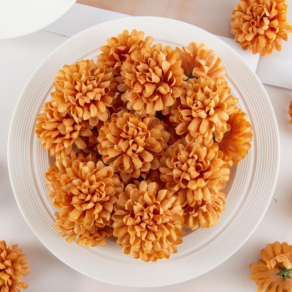 6 Stück Packung Ringelblumenköpfe Großhandel, Orange Künstliche Blumenköpfe Seide Falsche Blumenköpfe, Kugel Chrysanthemen Großhandel Mini Blumenköpfe