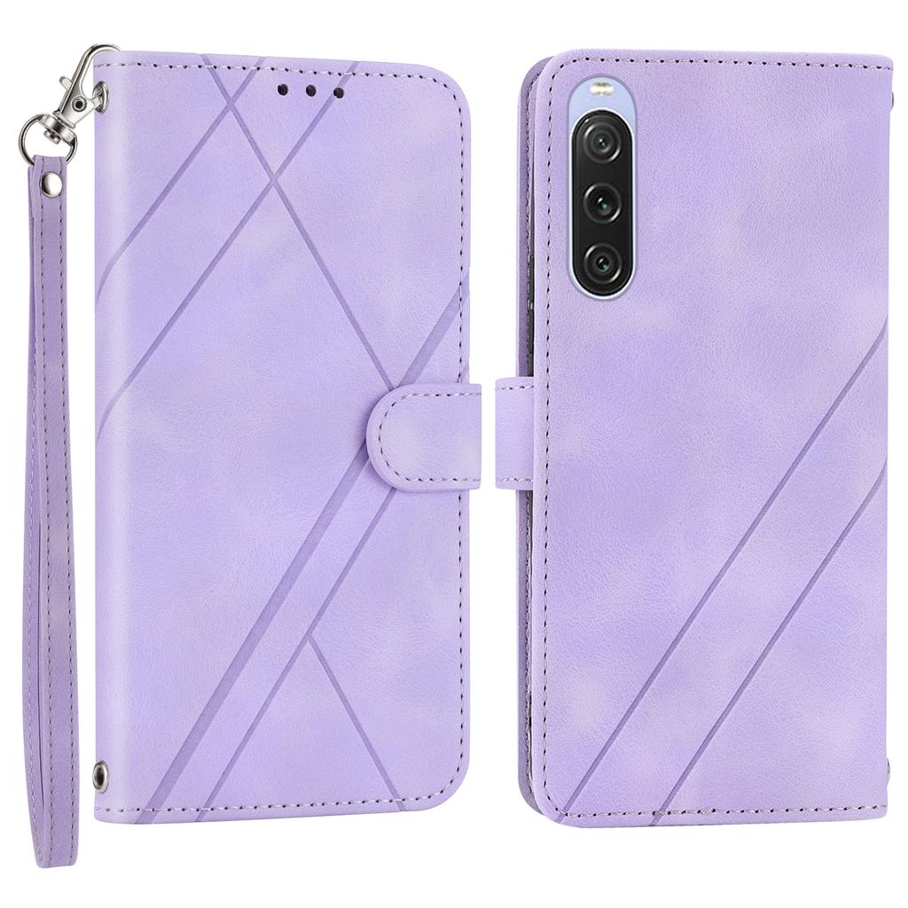 For Sony Xperia 5 IV 5G Case Imprinted Line Leather Phone Cover with Handy Strap
