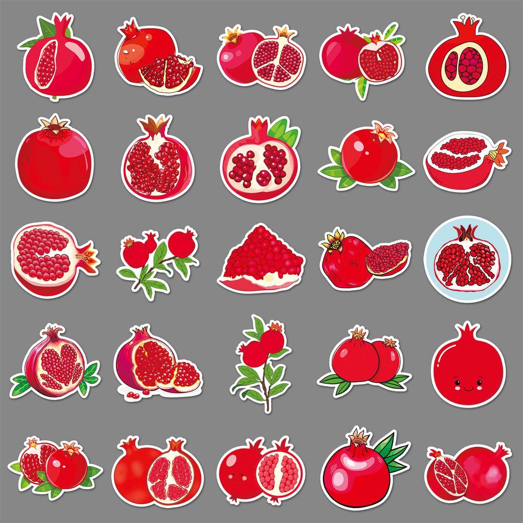 50 Cute Cartoon Pomegranate Stickers - Waterproof Fruit Graffiti for Suitcases and Journals