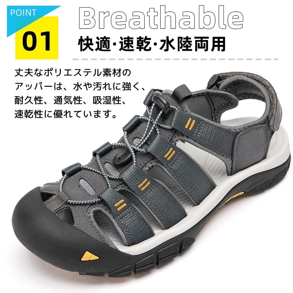 MERPHINE Summer Sports Sneaker Sandals with Toe Protection for and Outdoor Size Men's Sandals, Sandals, Walking, Fishing, Activities, Trekking, Gray,