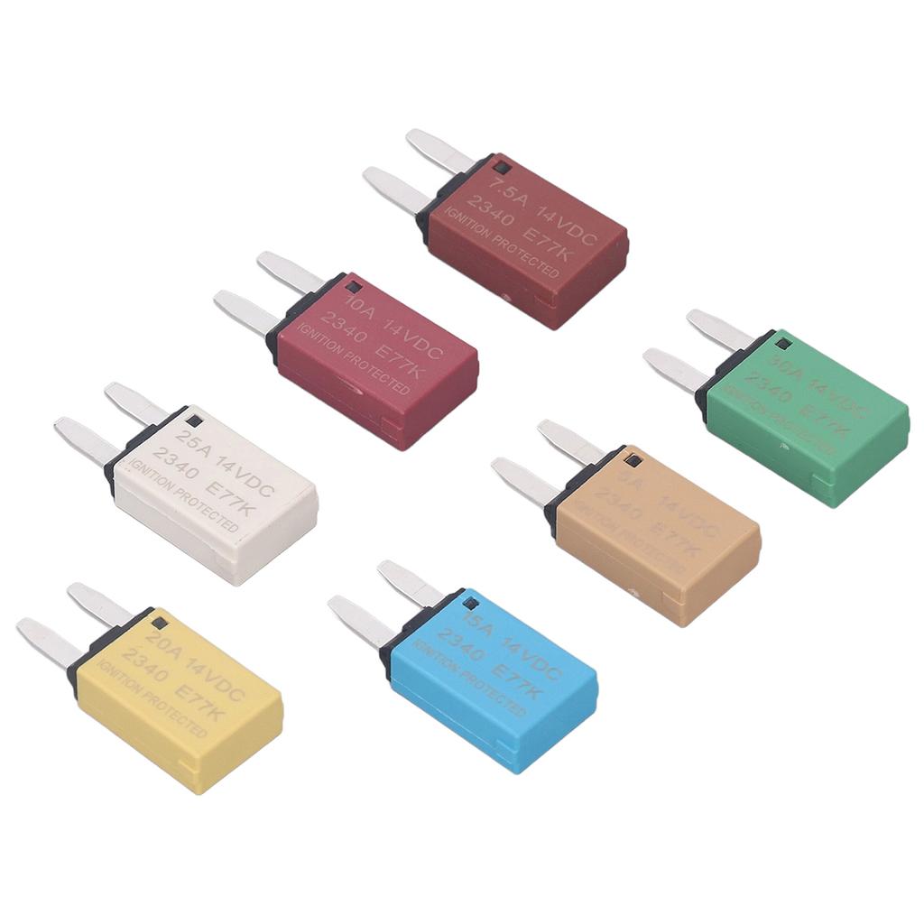 Conjunto de 7 Peças Disjuntor de Rearme Automático 5A 7.5A 10A 15A 20A 25A 30A Fusível de Lâmina ATC ATO para Carro Barco RV