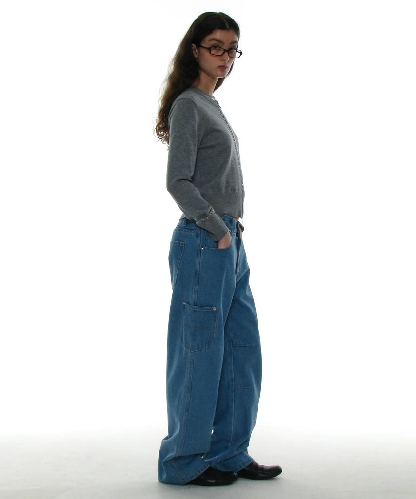PARTIMENTO WOMEN Asymmetrical Pocket Work Jeans_Light Blue