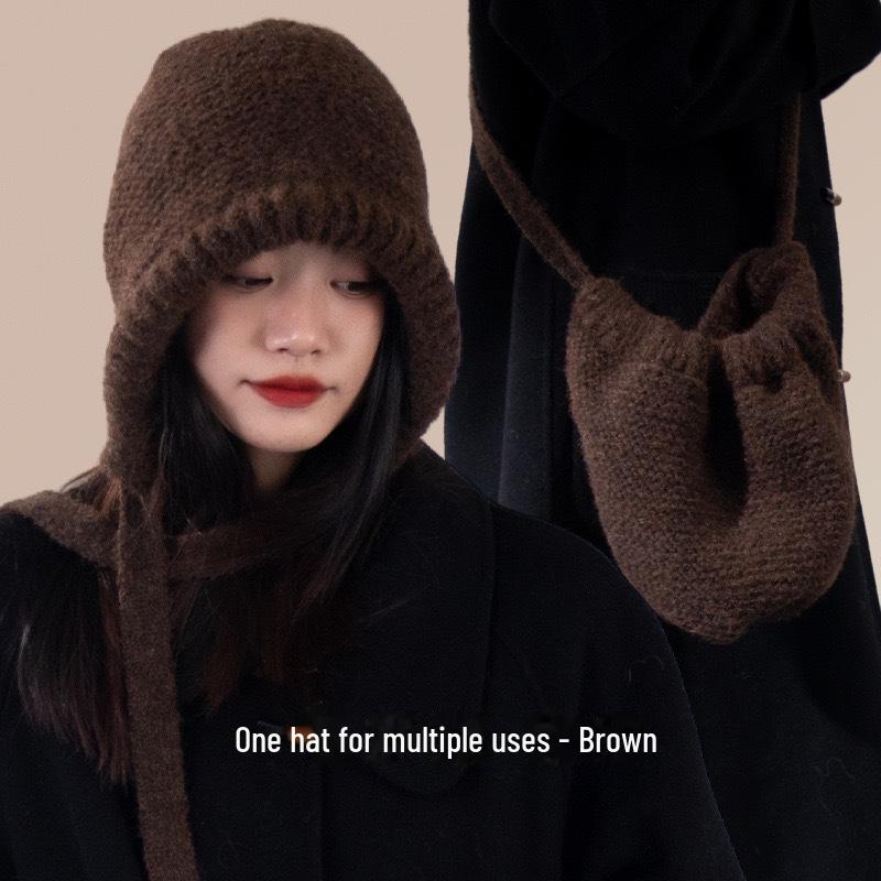 

Женская шерстяная балаклава осень/зима: Милая плюшевая вязаная шапка с лямками для больших голов