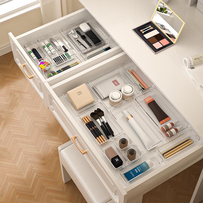 Transparent Desktop Organizer: Built-in Drawer Storage for Stationery and Cosmetics.