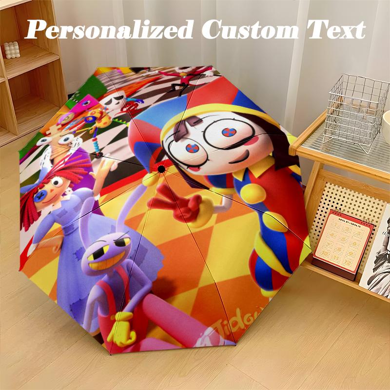 8‑Rib Automatic Umbrella, The Amazing Digital Circus Design Foldable Umbrella for Sun Rain Protection Travel