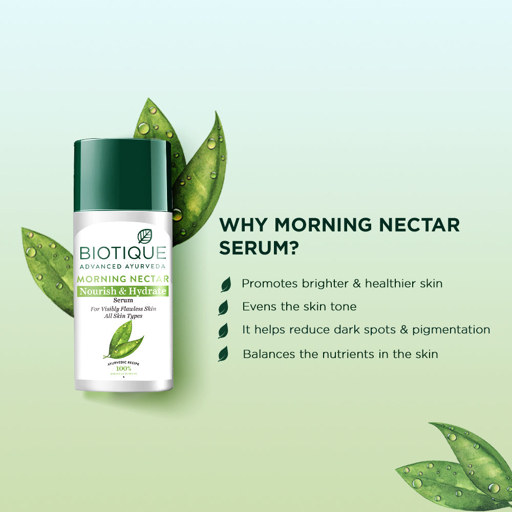 Biotique Morning Nectar Makelloses Serum 40ml – Gegen dunkle Flecken, Feuchtigkeitsspendend, Aufhellend für alle Hauttypen