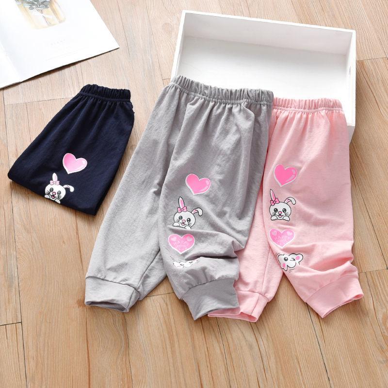 New Casual Pants for Children Fashionable and Versatile Printed Cropped Pants for Baby Girls Thin Mosquito Repellent Pants for Girls