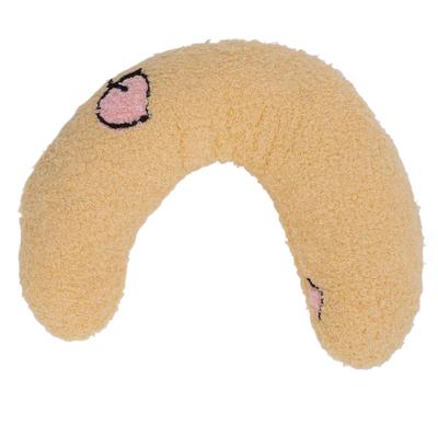 Pet U Shaped Pillow Comfortable Plush Fluffy Half Donut Dog Neck Pillow for Home Yellow+Peach