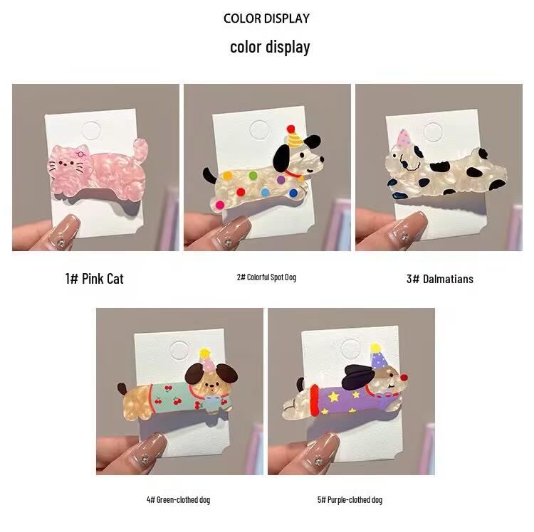 Charming Cartoon Puppy & Cat Hair Clip for Girls - Cute & Versatile Acrylic Hair Accessory