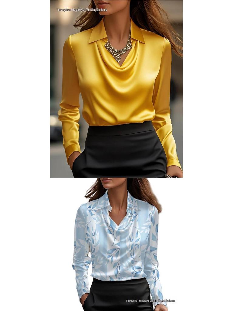 Elegant 2026 Women's Printed Swing Collar Shirt Top