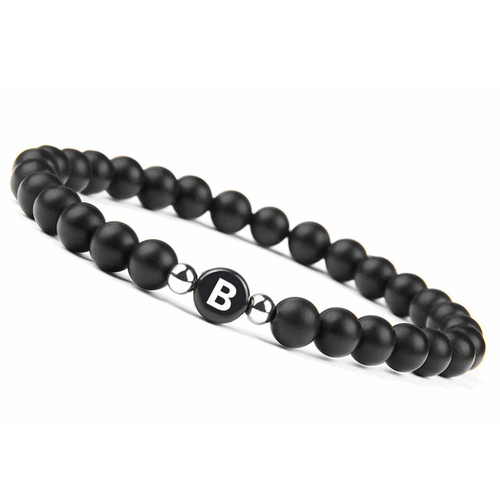 6mm 26 Písmen Náramek Unisex Černý Matný Kámen Korálkový Náramek Ručně Vyráběný DIY Náramek pro Ženy Muže Páry Dárky k Přátelství