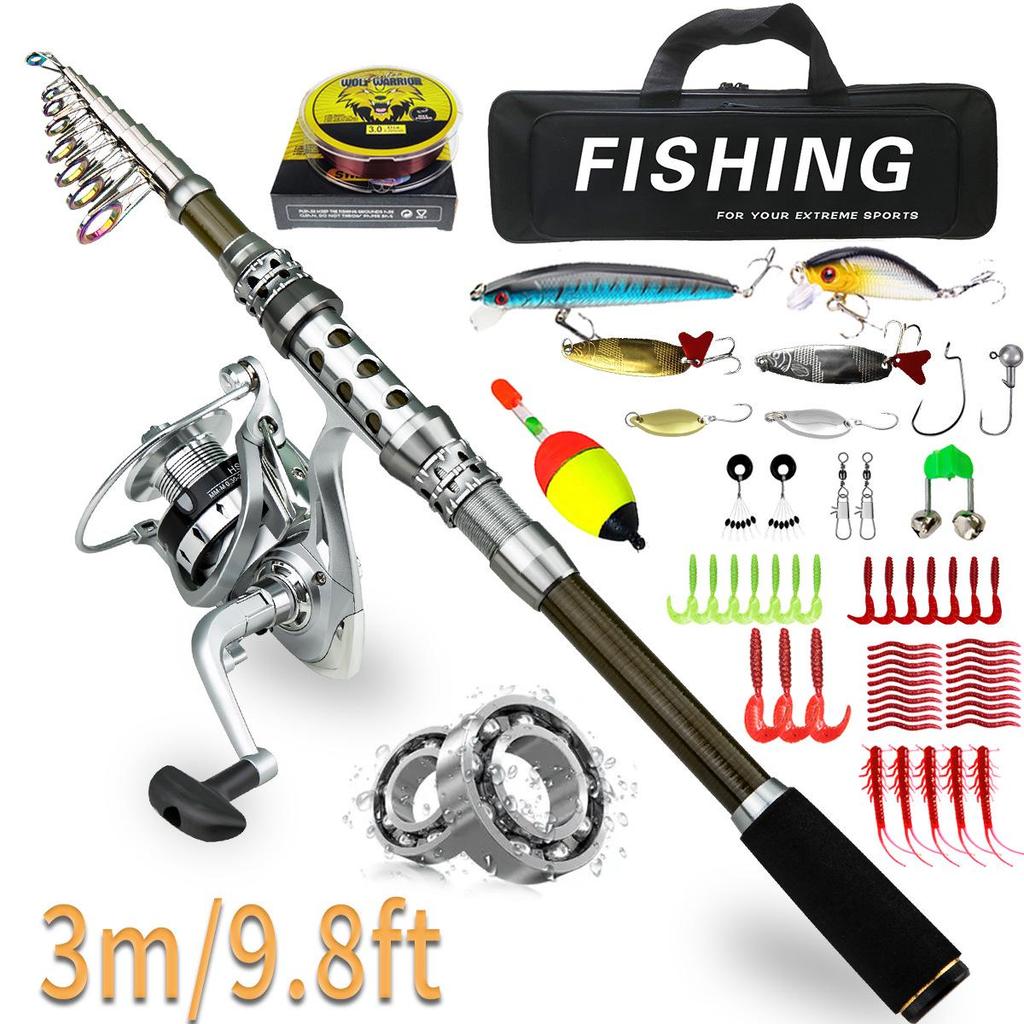 Portable Telescopic Fishing Rod & Reel Set with Soft Bait, Hook, and Line for Long Cast Sea Fishing