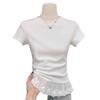 Women's White Lace Patchwork Short Sleeve T-shirt: Gentle and Slimming Spring Style