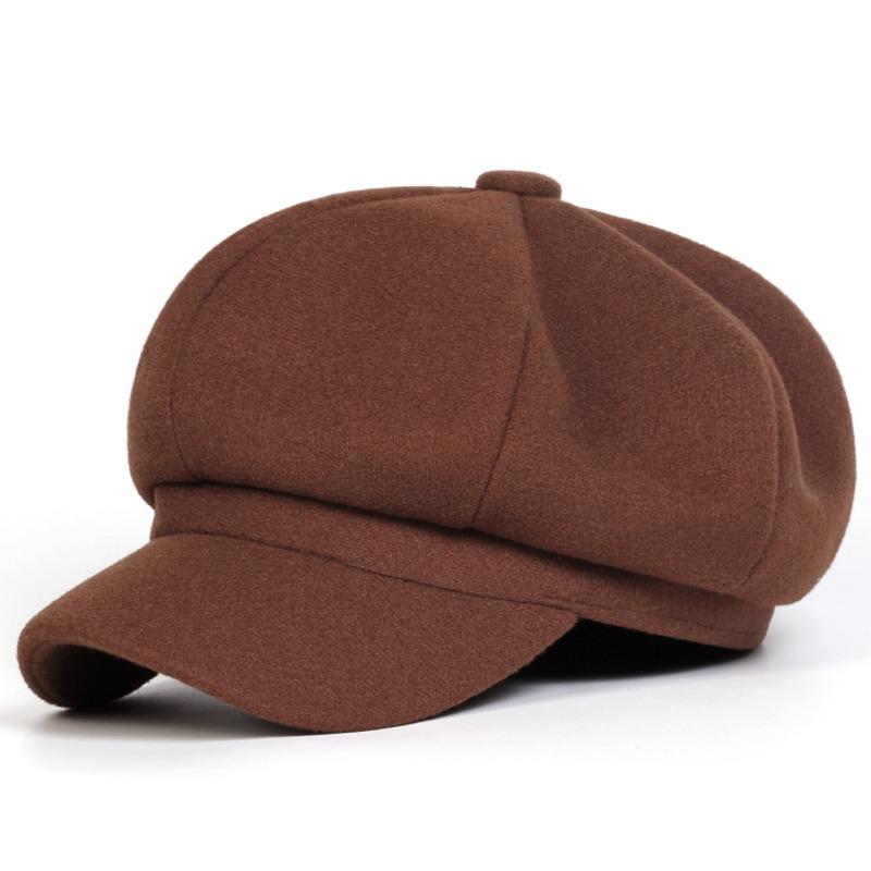 Solid color woolen octagonal hat children's autumn and winter new Bere duck tongue casual fashion green painter British hat