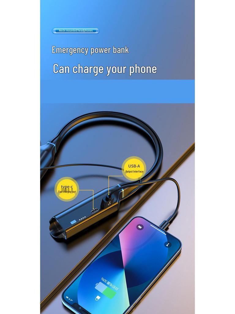New 10,000mAh Noise-Cancelling Waterproof Wireless Sports Neckband Bluetooth Earbuds