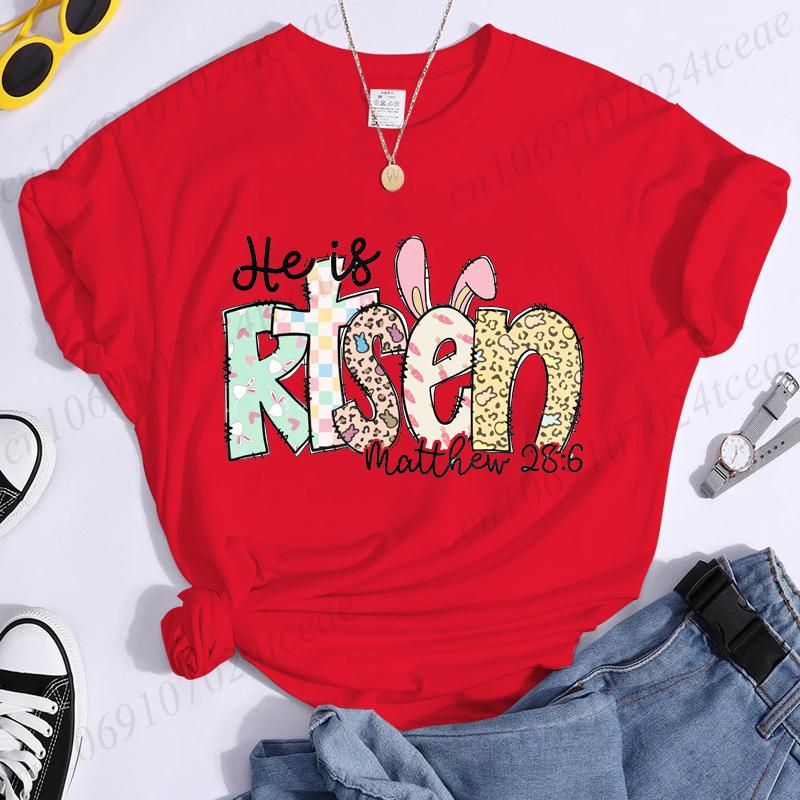He Is Risen T-shirts,Matthew 28:6 Women T-shirts,retro Easter Tshirts,Easter Christian Bible Verse T-shirts,y2k Women Clothes