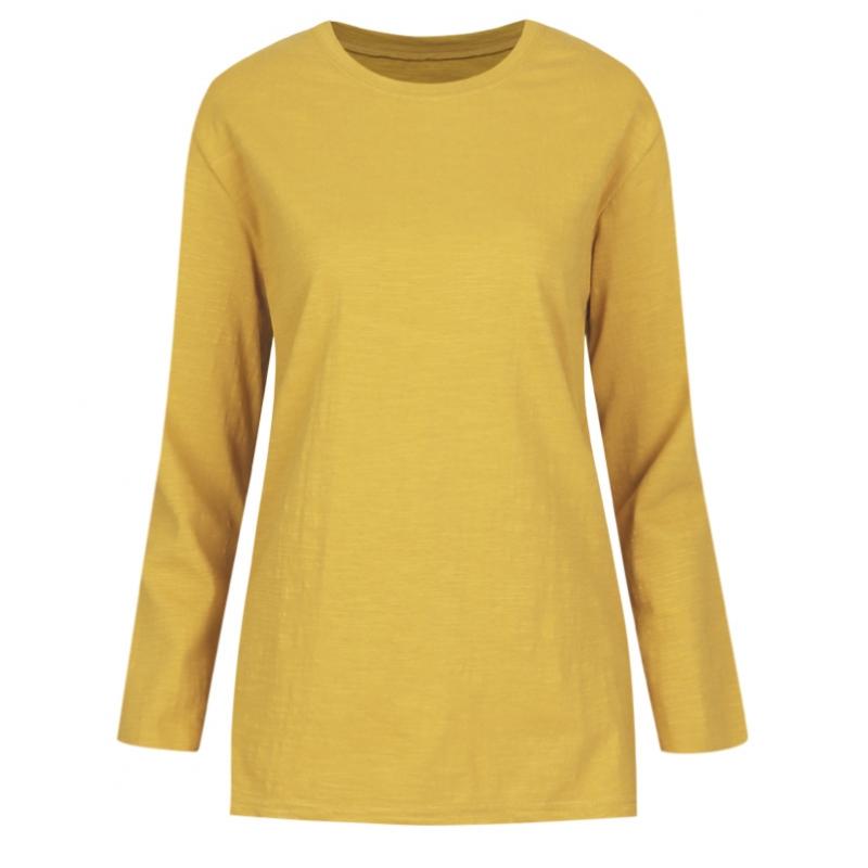 Shop   Women Loose FiT Slub Round Long Sleeve T shirT Brown Dai Wsh 1009