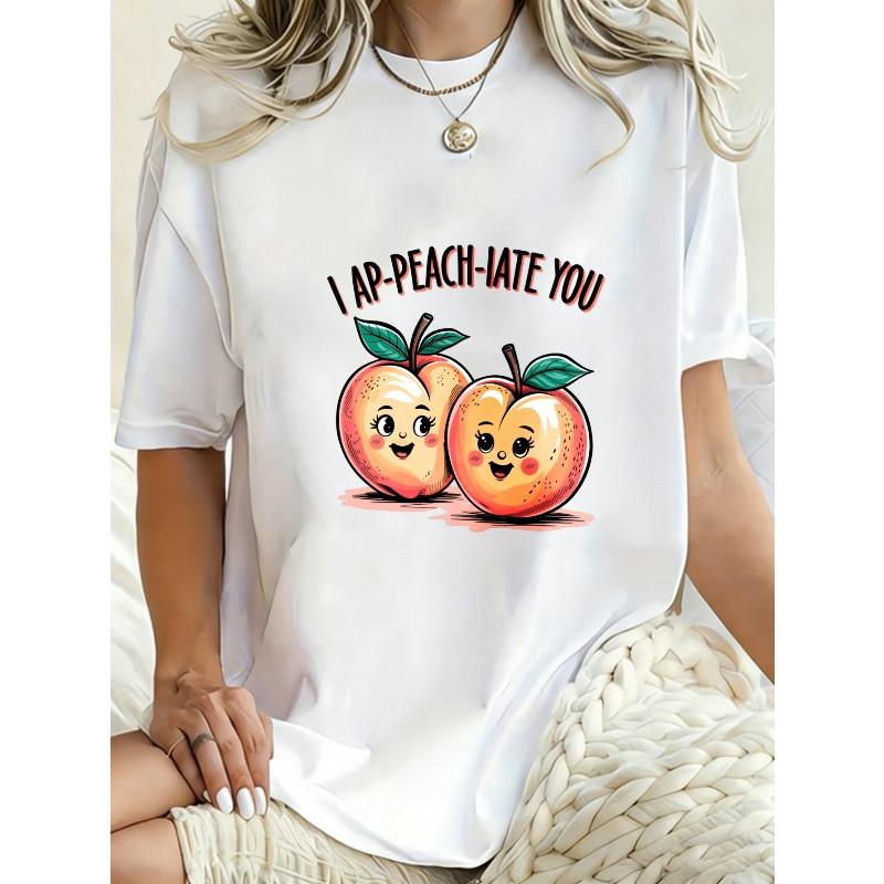 Oversized T-Shirt Black I Ap Peach Hate You Peach Emoji Print Casual Wear For Women Summer Outfit Streetwear Fashion Trendy Graphic Tee