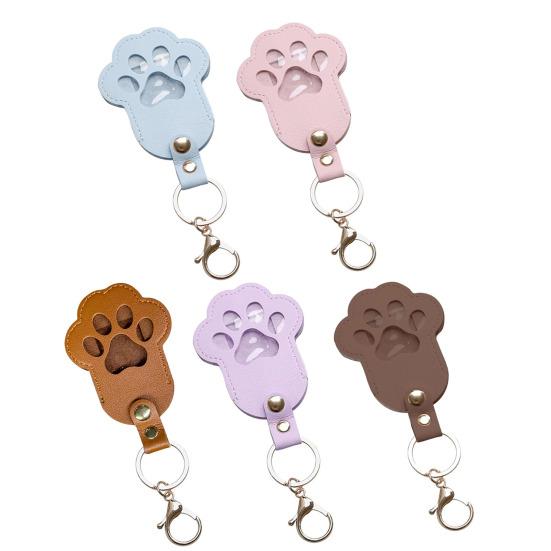 Pet Memorial Keychain Pendant Dog Cat Claw Design Faux Leather Pet Hair Memorial Keychain Pet Accessory