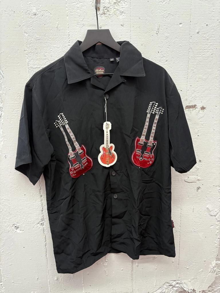 Gibson Shirt Mens Medium Double Neck Guitar Embroidered Rock Music Band Tour Tee