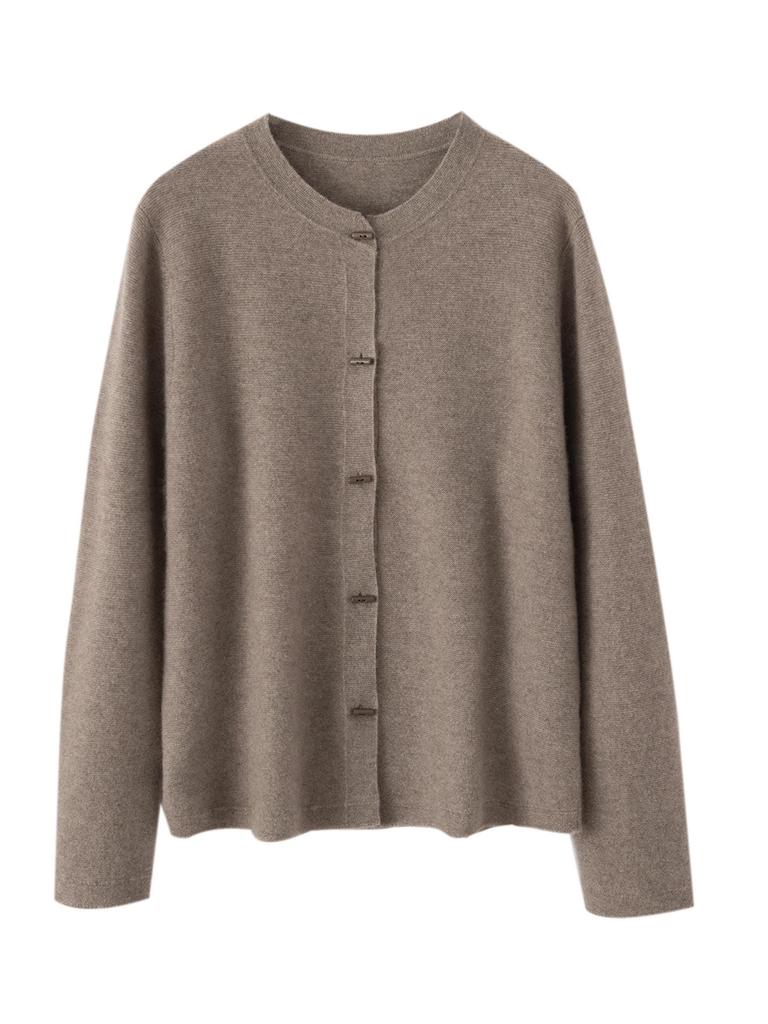 Women's 100% Pure Cashmere Round Neck Button Cardigan - Autumn/Winter Knitwear