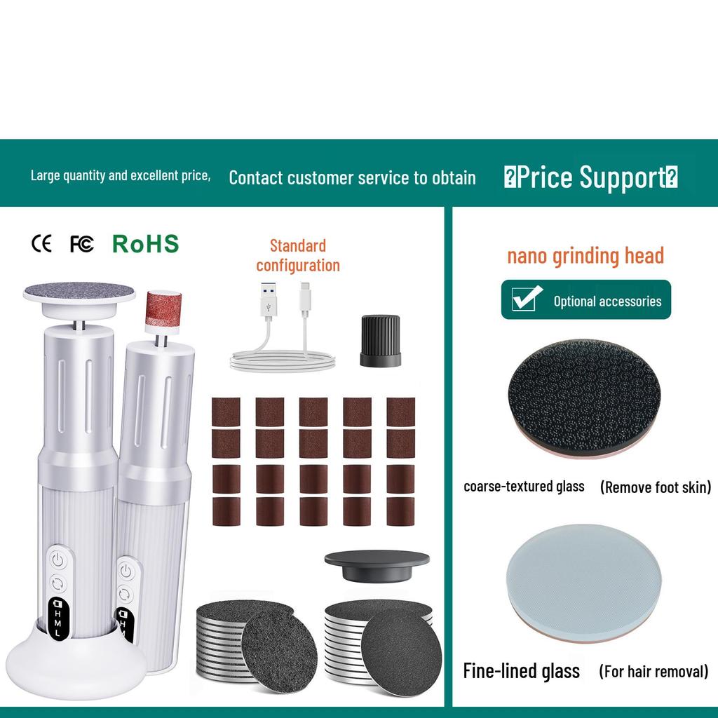 Rechargeable Electric Foot Scrubber & Grinder with Screen Display - Dual Function Pedicure/Manicure Tool with New Metal Body