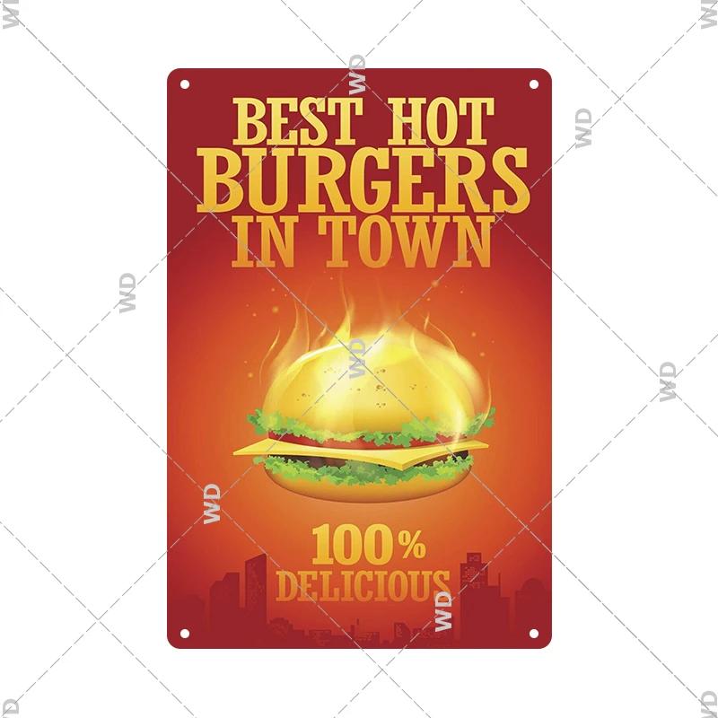 Panneau en étain pour hamburgers, frites, HotDogs, FastFood, Plaque métallique rétro Vintage, affiche en métal, Pizza BBQ pour décoration murale de cuisine