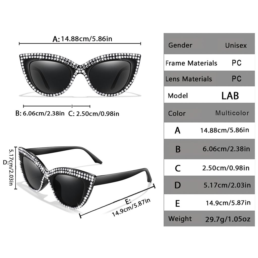 2 Pairs Trendy Glasses for Women Cat Eye Limation Diamond Beautiful Streetwear Decoration Eyewear for Party, Travel Vocation