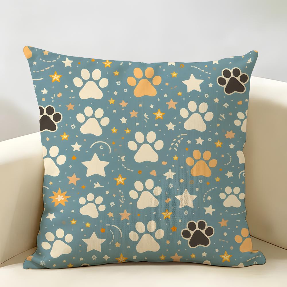 Cute Dog Paw Pattern Cushion Cover Natural Linen Organic Fabric DoubleSided Printing Room Sofa Decor Pillow Case