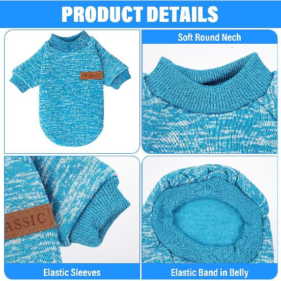 3Pcs Dog Sweaters for Small Dogs Boy Girl, Winter Warm Fleece Pet Clothes, Soft Sweatshirt Outfit for Puppy, Cat, Chihuahua Yorkie (Navy Blue, Grey,