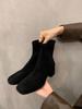 High-heeled Korean Small Ankle Boots Suede Martin Boots Women's Shoes 2025 New Autumn and Winter Velvet Square Head Thin Short Boots