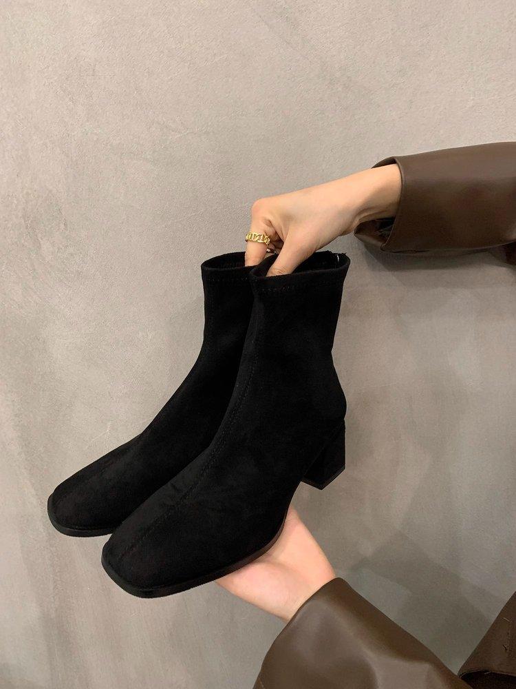 High-heeled Korean Small Ankle Boots Suede Martin Boots Women's Shoes 2025 New Autumn and Winter Velvet Square Head Thin Short Boots