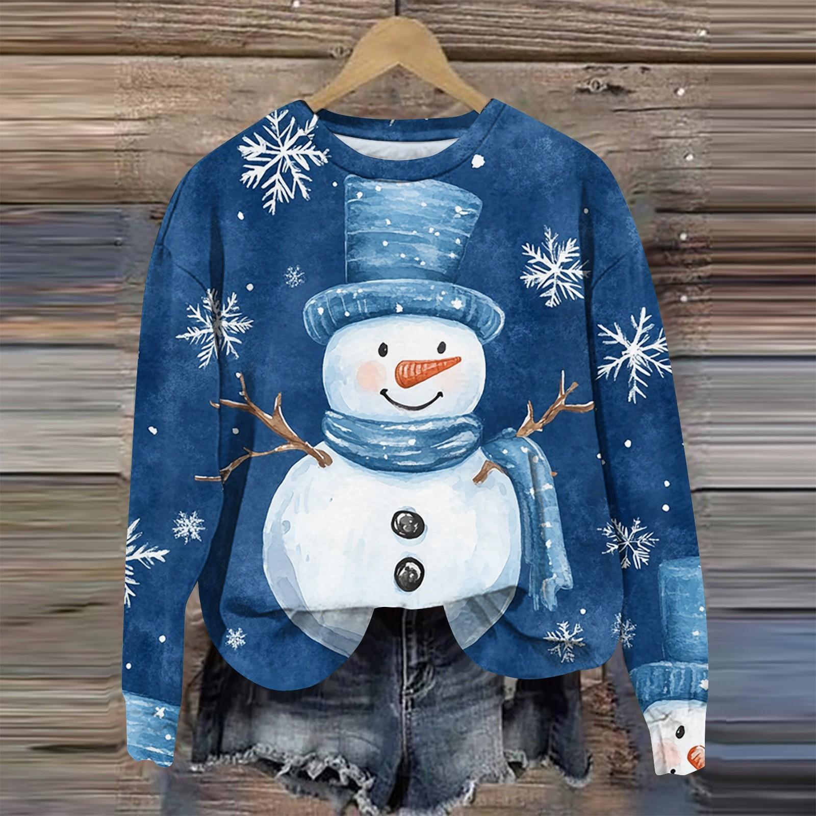 

Женская мода круглый вырез пуловер длинный рукав футболка рождественский принт топ L